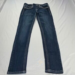 LA Idol USA Womens Size 9 Dark Wash Rhinestone Contrast Stitch Straight Jeans